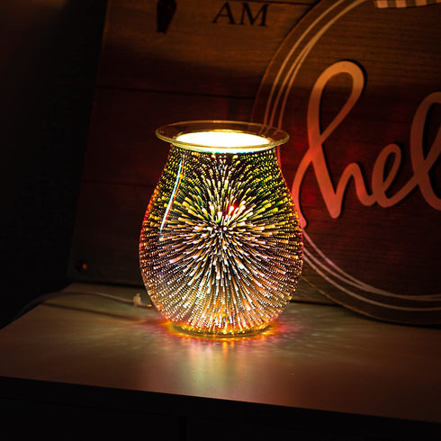 COOSA 3D Glass Electric Wax Melt Warmer Scented Wax Warmer Candle Warmer,Fragrance Night Light,Ideal for Home Office Aromatherapy (2 Warm Light Bulbs Included)
