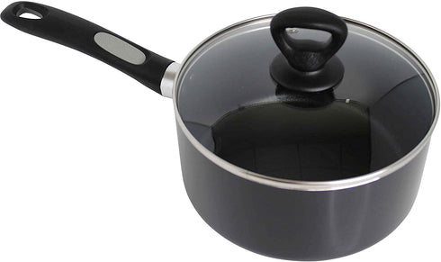 Mirro A79721 Get A Grip Aluminum Nonstick Sauce Pan with Glass Lid Cover Cookware, 1-Quart, Black -