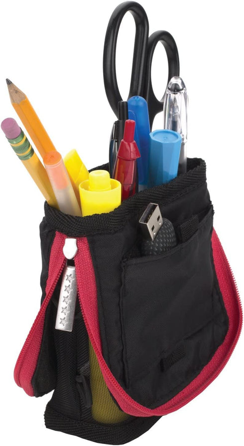 Five Star Pencil Pouch, Pen Case, Fits 3 Ring Binder, Stand 'N Store, Black/Red (50516CE8)