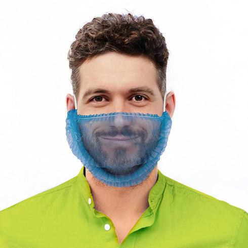 ABC Blue Polypropylene Beard Covers 18 Inch, Pack of 100 PP Disposable Beard Guards, Pleated Industrial Grade Beard Net Protectors, Beard Hair Nets, Facial Lightweight Hair Covering for Food Service