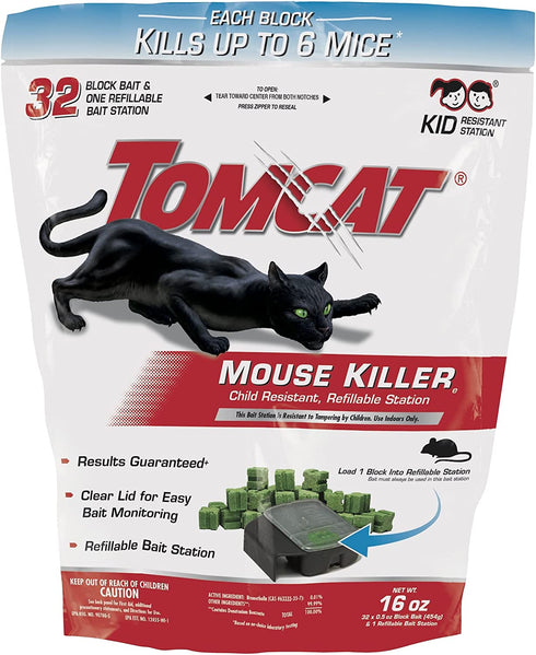 Tomcat Mouse Killer Refillable Station for Indoor Use - Child Resistant (1 Station with 32 Baits)