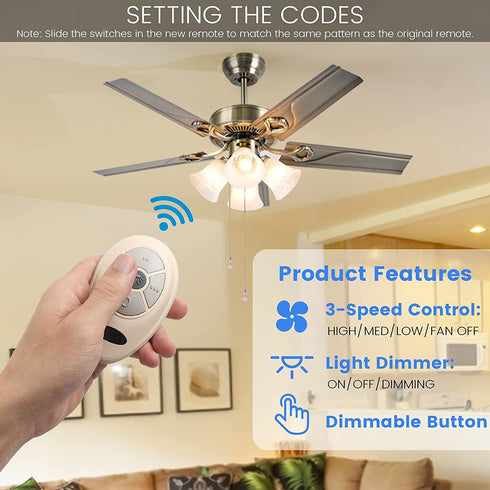 Eogifee 35T Ceiling Fan Remote Control Adjustable 3 Speed,Light Dimmer Control Replacement of Harbor Breeze Compatible with KUJCE9603 FAN35T L3HFAN35T FAN-53T FAN-11T L3HFAN35T1 FAN-35T1