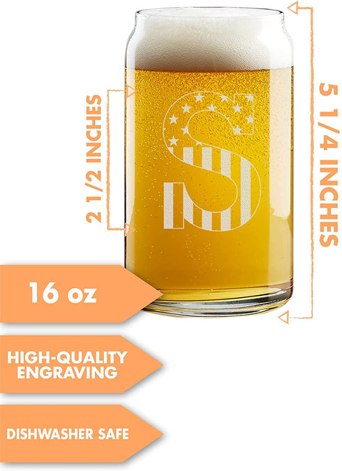 Monogram Beer Glasses for Men (A-Z) 16 oz - Beer Gifts for Men Brother Son Dad Neighbor - Unique Christmas Gifts for Him - Personalized Drinking Gift Beer Glass Mugs - Engraved Beer Can Glass ( S )