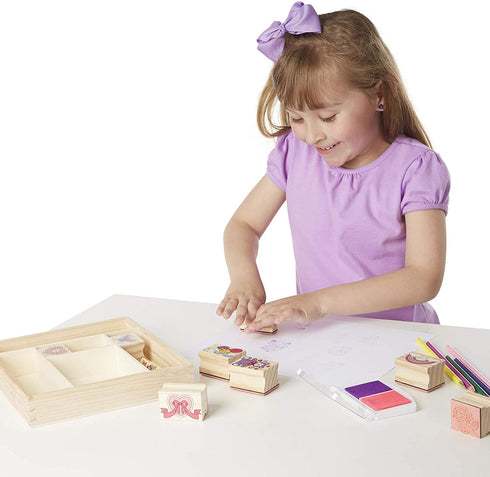 Melissa & Doug Wooden Stamp Set: Friendship - 9 Stamps, 5 Colored Pencils, and 2-Color Stamp Pad