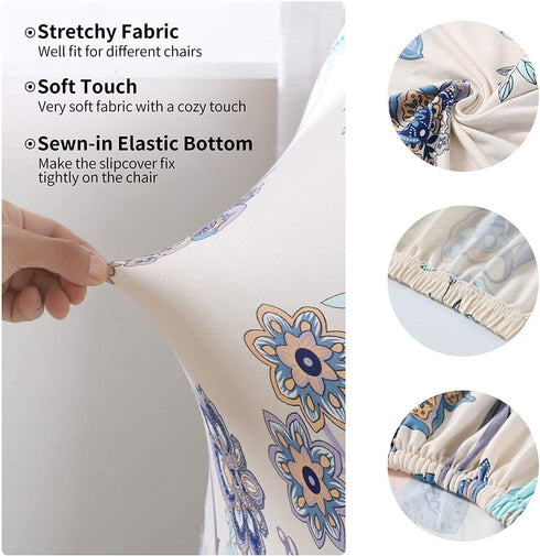Howhic Chair Covers for Dining Room with Printed Patterns, Easy Slip-on Stretchy Dining Room Chair Covers Set of 4, Washable Dining Chair Covers, Great Decor for Home Party Banquet (4pcs)