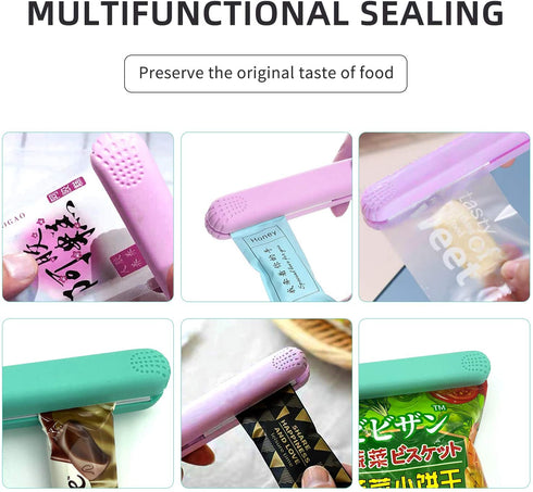 2 PACK Mini Bag Sealer Heat Seal, Handheld Food Sealer Bag Resealer for Food Storage, Portable Smart Heat Sealer Machine with 45€? Power Cable for Chip Bags, Plastic Bags, Snack Bags (green+purple)