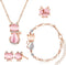 3 Pieces Cat Jewelry for Girls Set Cat Necklace Cat Bracelet Earring Pink Opal Pendant for Teen Girls and Women Christmas Gift