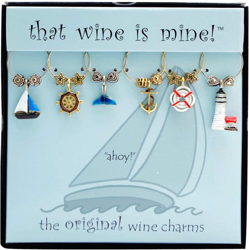 Wine Things Ahoy Painted Wine Charms, Fits neatly around stem, Multicolor