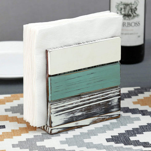 MyGift Rustic Napkin Holder Torched Wood Home Kitchen Napkin Dispenser Rack with Mixed Color Design