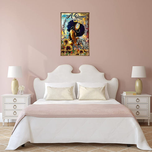 African American Wall Art Black Queen Poster African Women Portrait Poster Sunflower Black Queen Women Print Paintings Abstract Black Women Posters for Bedroom Decor 16x24 Inch Unframed