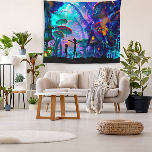 Wxnixyou 59"x79" Trippy Mushroom Tapestry Wall Hanging and Aesthetic Jellyfish Nature Tapestries Black Light Night Poster for Bedroom, Living Room Decor , Birthday Party Gift