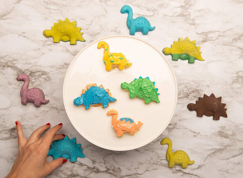 Handstand Kitchen Dinosaur Buddies T-Rex and Stegasaurus Shaped Silicone Cupcake Mold