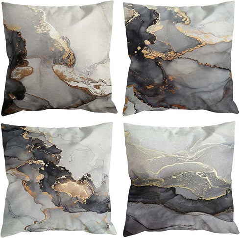 UIOIU Grey Pillow Cover 18x18 Set of 4 Black and Gold Decorative Throw Pillow Cover Modern Marble Texture Pillow Case for Sofa Bed Couch Living Room Bedroom,18x18 Inch(UUBZT14)