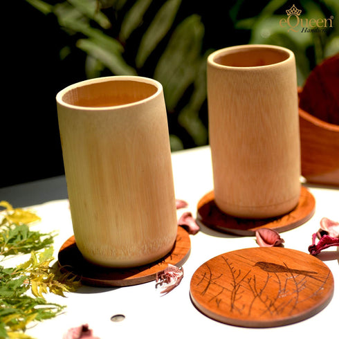 Wooden Coasters for Coffee Table NOT Moisture Absorbing, Drink Coasters for Wooden Table, Natural Wooden Coasters with Holder, Table Coasters for Wood Table, 3.9 in Diameter, 7pcs