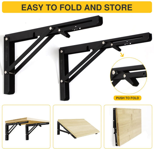 Folding Shelf Brackets Heavy Duty Floating Shelves Hardware x2, Floating Shelf Bracket 16 Inch, L Brackets for Shelves, Folding Table Hinge Folding Shelf Bracket Folding Table Bracket Folding Bracket