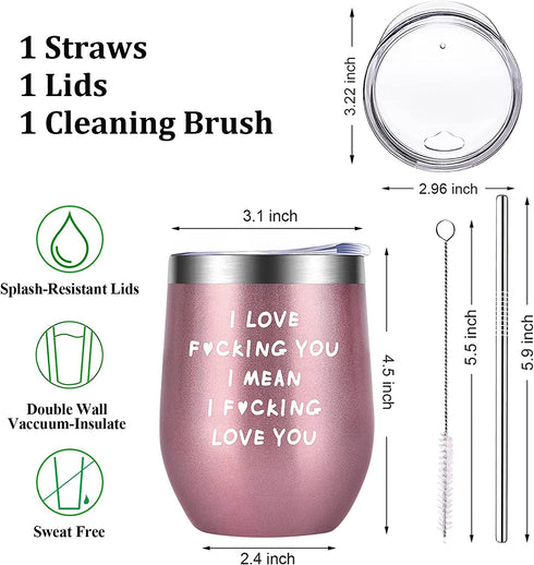 Funny Gifts for Women Wife Girlfriend Friends Teenage Girls-12 oz Wine Tumbler with Straws,Lids- Gifts for Mom Sister Her, Presents Ideas for Valentines Day,Xmas,Birthday,Dating,Anniversary