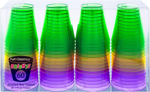 Party Essentials Hard Plastic Shot Glasses, 2-Ounce, Mardi Gras Mix, Box of 60