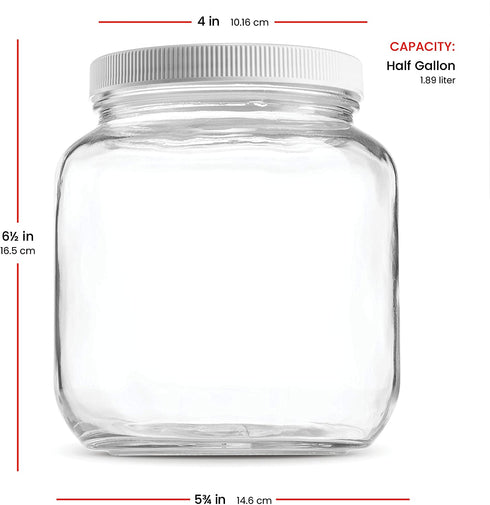 Half Gallon Glass Mason Jar (64 Oz) Wide Mouth with Plastic Airtight Lid, USDA Approved BPA-Free Dishwasher Safe Canning Jar for Fermenting, Sun Tea, Kombucha, Dry Food Storage, Clear (1 Pack)