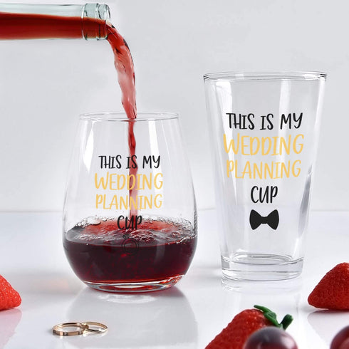 This is My Wedding Planning Glass Set for Wedding Unique Engagement Gifts For Him and Her Perfect Engagement Present, Wedding Gift, Bridal Shower Gift Set of 2 with Beautiful Gift Box