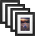 Upsimples Home 8x10 Picture Frame, Real Glass and Composite Wood for Wall or Tabletop Display, Display 5x7 Frame with Mat or 8x10 Without Mat, Hanging Hardware Included, Set of 4, Black