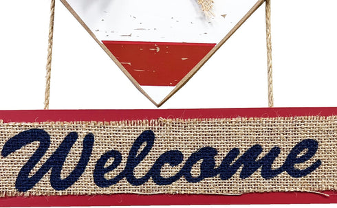 T&Garice Wooden Hanging Heart Welcome Sign, Patriotic Welcome Sign for Front Door Wreath 4th of July Independence Day Memorial Day Indoor Outdoor Wall Decoration