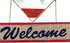 T&Garice Wooden Hanging Heart Welcome Sign, Patriotic Welcome Sign for Front Door Wreath 4th of July Independence Day Memorial Day Indoor Outdoor Wall Decoration