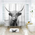 Riyidecor Highland Cow Bull Shower Curtain 60Wx72H Inch Farmouse Western Wildlife Portrait Animal Funny Country 12 Pack Plastic Hooks Kids Sketch Waterproof Fabric Modern Polyester Bathroom Decor
