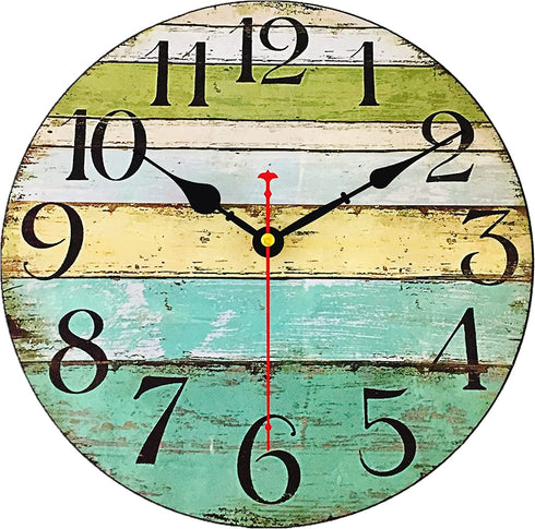 Rustic Round Wall Clock Beach Decorative Clocks for Bedroom,Silent Analog Clocks Battery Operated,Farmhouse Decor Accessories for Home,Kitchen,Living Room(12inch/30cm)