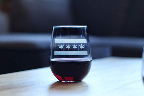 Chicago Flag Cute Chitown Stemless Wine Glass, Large Glasses, Etched Sayings, Gift Box