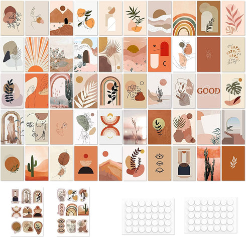 Posters for Room Aesthetic - 50Pcs Boho Wall Collage Kit| Boho Room Decor Aesthetic for Teen Girls| Boho Collage Kit for Wall Aesthetic |Preppy Room Decor for Bedroom Aesthetic| 4x 6"