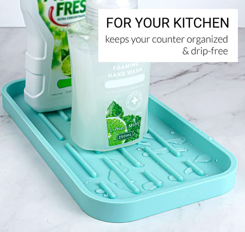 UHMER Silicone Sink Tray Set, Kitchen Sink Organizer Tray & Silicone Soap Dish 4-PACK, Multipurpose Turquoise Kitchen Sink Tray for Soap Bottles, Sponge Tray for Kitchen Sink, Kitchen Soap Tray