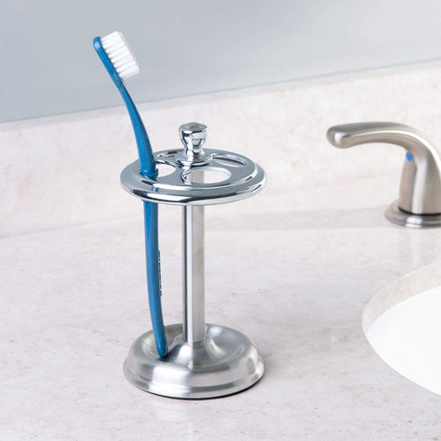 iDesign York Steel Divided Toothbrush Stand - 3.25" x 3.25" x 5.75", Brushed/Chrome