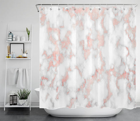 LB Marble Shower Curtain, Pink and White Marble Bathroom Curtain Fashion Mineral Ink Texture Modern Shower Curtains for Bathroom with Hooks, Waterproof Polyester Fabric Bathroom Decor 72x72 Inches