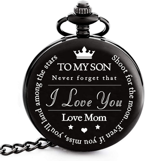 to My Son | Mother and Son - Graduation Gifts for Him 2022 - Engraved “to My Son Love Mom” Pocket Watch - Perfect Gifts for Son from Mom for Christmas, Valentines Day, Birthday