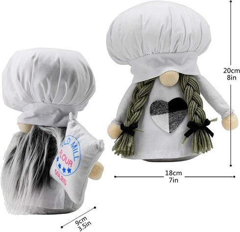 2 Pcs Chef Gnomes Plush,Christmas Kitchen Decorations Handmade Plush Tomte Gnome,Mr Gnome and Mrs Gnome Dolls,Farmhouse Christmas Ornament Home Table Decor Holiday Presents-White