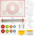 Rolling Pin with Adjustable Thickness Rings Stainless Steel 17.5" Dough Roller, 24"x16" Nonstick Silicone Pastry Mat Bench Dough Scraper Pizza Cutter Cake Smoothers Set for Baking Cookie Fondant Pie