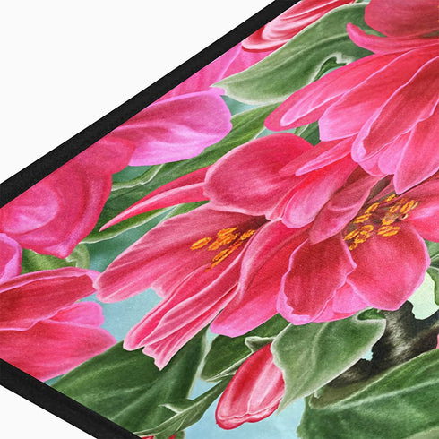 Spring Hummingbird Kitchen Rug Cherry Red Flower Kitchen Mat Summer Blue Sky Floral Leaves Floor Mat Non Slip Area Rugs for Home Decor 39" X 20"