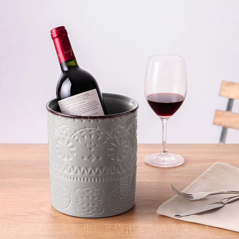 DOWAN Kitchen Utensil Holder, 7.2? Extra Large Utensil Holders for Countertop, Heavy Ceramic Utensil Crock, Anti Slip & Scratch Cork Bottom, Grey Utensil Organizer for Home Décor