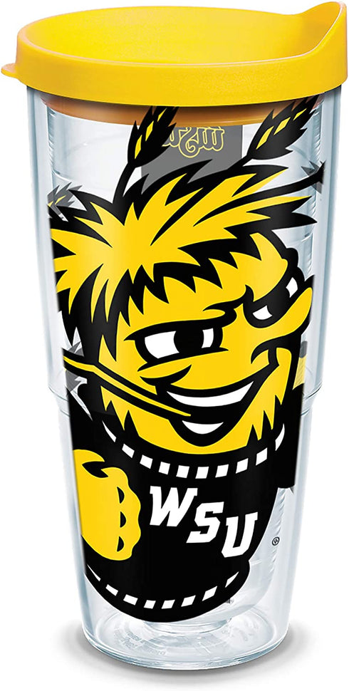 Tervis Wichita State Shockers Mascot Colossal Tumbler with Wrap and Yellow Lid 24oz, Clear