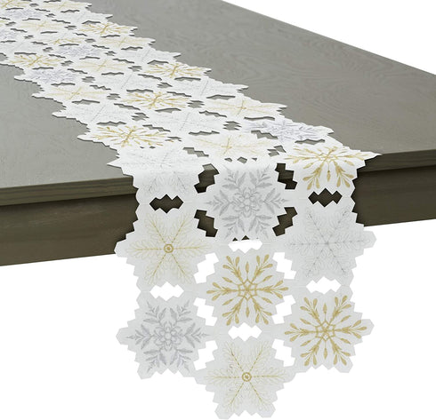 DII Embroidered Christmas Tabletop Collection, Table Runner, 14x54, Snowflake