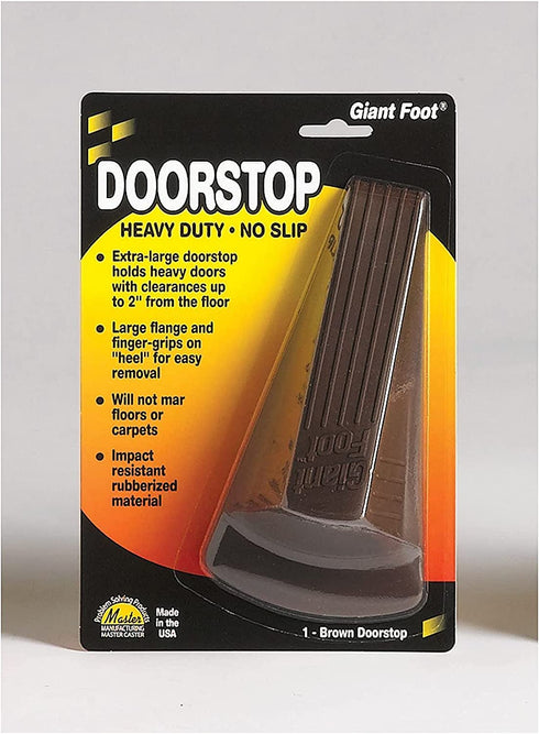 Master Manufacturing Brown Giant Foot Door Stop, Heavy Duty Rubber Wedge Design, Made in the USA, Holds Doors Up to 2" Clearance Securely (00964)