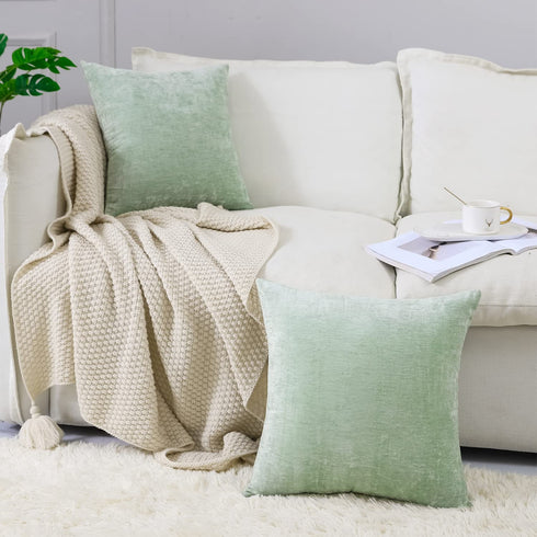 GEGELICA Decorative Throw Pillow Covers Pack of 2 Chenille Farmhouse Pillowcases Soft Solid Pillow Cases for Couch Cushion Sofa Bedroom 20x20 Inch, Sage Green