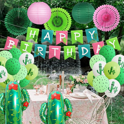Cactus Party Decorations, Llama Birthday Party Supplies, Happy Birthday Party Banners Paper Lanterns Balloons for Tropical Mexican Fiesta Party Decorations