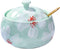 Ceramic Sugar Bowl with Lid, Ceramics Cyan Sugar Salt Pepper Storage Jar Seasoning Pot with Lid and Spoon for Home and Kitchen