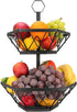2 Tier Fruit Basket, Two Tiered Metal Fruits Bowl with Handle, Vegetables Bread Baskets Storage Stand for House Farmhouse Kitchen Countertop Organizer Black