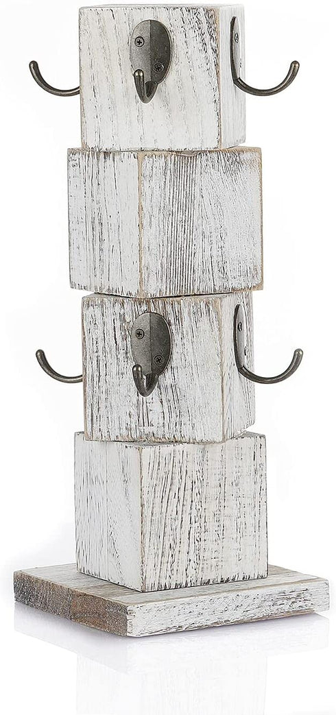 Lilithye Coffee Mug Holder for Counter Countertop Wood Rustic Coffee Mug Holder Stand with 8 Hooks Farmhouse Vintage Coffee Mug Tree Rack for Kitchen Bar