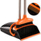Perastra Long-Handled Broom & Dustpan Set, Upright Standing Dustpan & Super Long Handled Broom with Heavy Duty Bristles for Home Floor Sweeping (Black Orange)