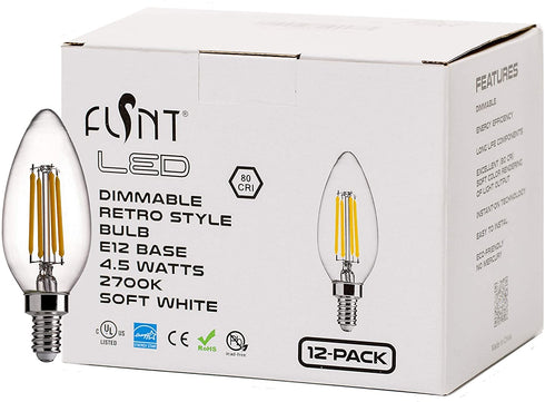 FLSNT B11 E12 LED Candelabra Base Bulbs 60W Equivalent, 4.5W Dimmable LED Candle Light Bulbs, 2700K Soft White, Pack of 12