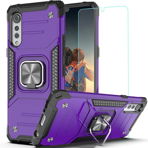 AYMECL Compatible for LG Velvet 5G Case,LG Velvet 5G UW/LG G9 Case with HD Screen Protector,Armor Grade Cases with Rotating Holder Kickstand Non-Slip Hybrid Rugged Case for LG Velvet 5G,Purple