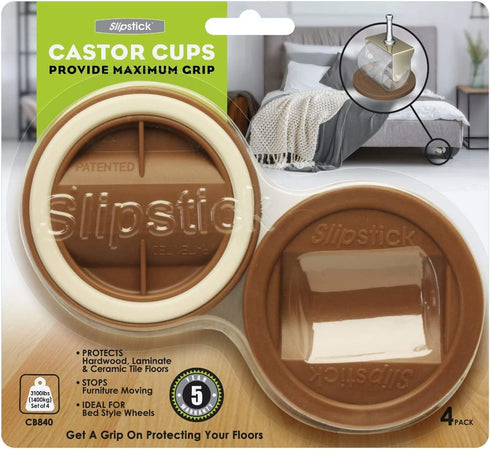 Slipstick CB840 3-1/4 Inch Bed Roller / Furniture Wheel Gripper Caster Cups (Set of 4) Caramel Color,Large